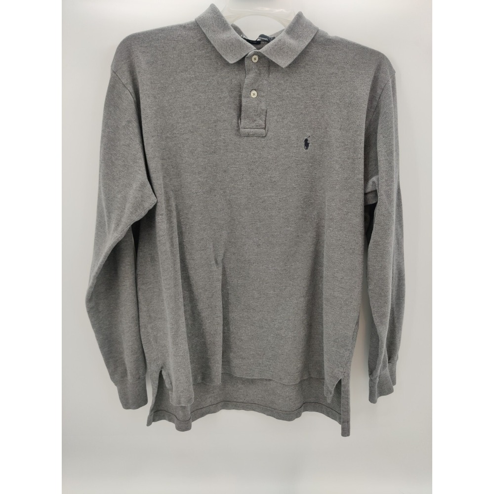 Polo Ralph Lauren Mens Long Sleeve Polo Shirt Gray Cotton Pique Large Large